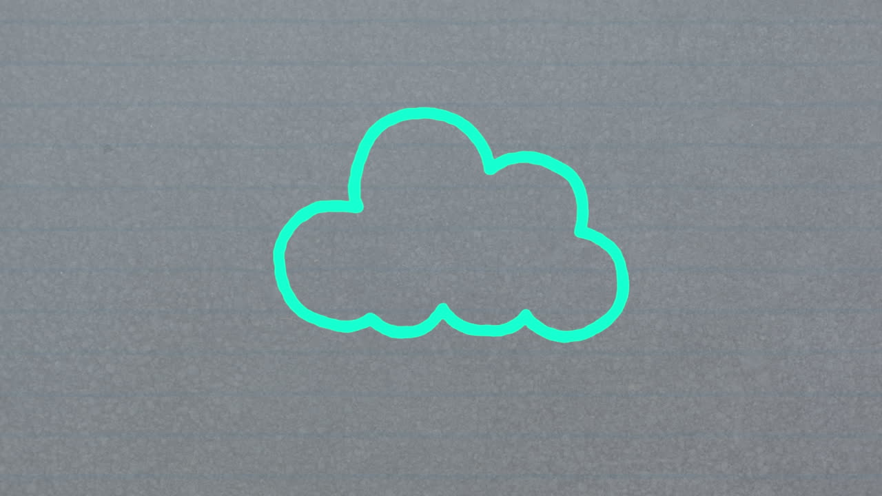 animación del icono de la nube de contorno azul dibujado a mano con un marcador sobre fondo gris