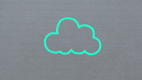 animation of blue outline cloud icon hand drawn with a marker on grey background