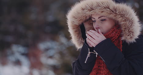 freezing tourist in forest in winter 4