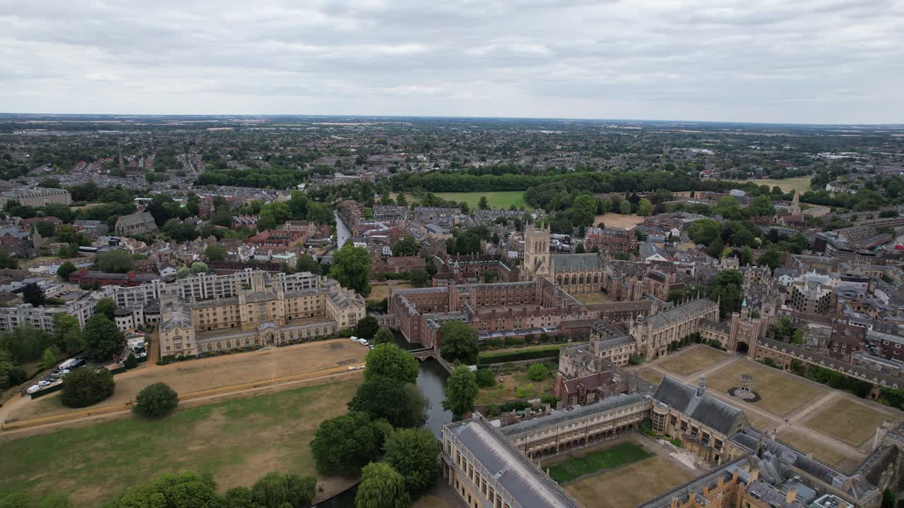 Trinity college Cambridge  England drone aerial view 4K footage