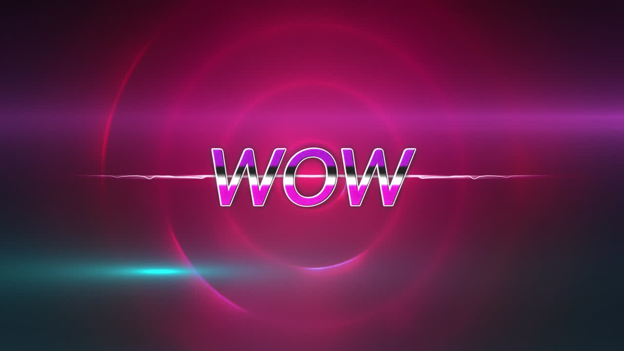 빛나는 빨간 원 위에 와우 파란 텍스트의 애니메이션