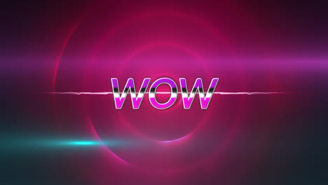 animación de texto azul wow sobre círculos rojos brillantes