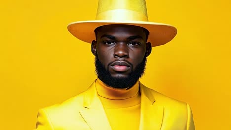 un hombre con un traje amarillo y un sombrero amarillo