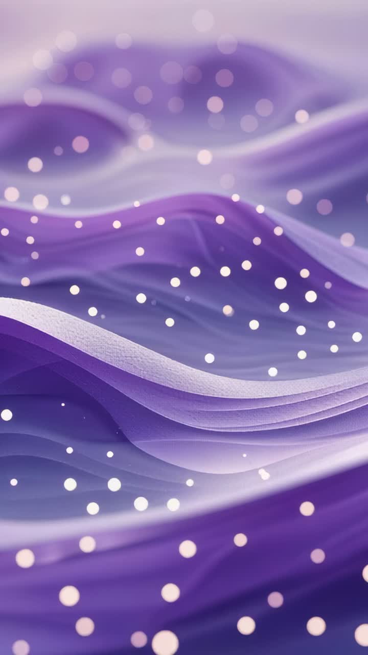 Vertical video: Starting rolling purple waves in abstract scene with drifting white particles