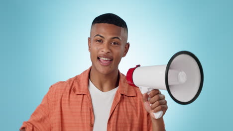 black man, megaphone and point voice