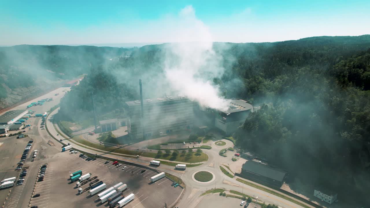 Drone shots of an fire due to an explosion in a garbage recycling station in Kristiansand, Norway