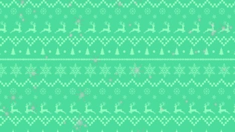 animation of green christmas pattern with reindeer and snow