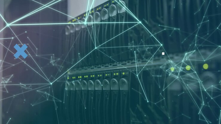 Animation of network of connections over server room