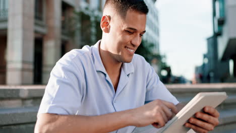 outdoor, tablet or man typing