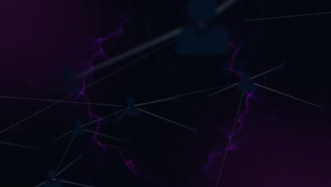 Animation-of-network-of-connections-with-digital-icons-over-purple-smoke-trails