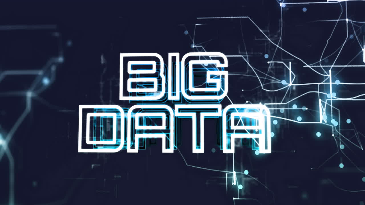 Animation of big data text with navigation pattern over black background