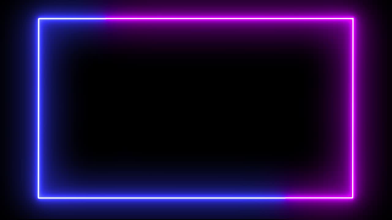 Glowing neon frame animation with purple and blue colors on black background.