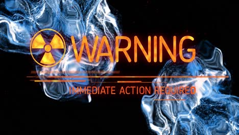 Animation-of-warning-text-and-blue-liquid-on-black-background