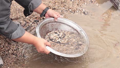 panning for gold in a river