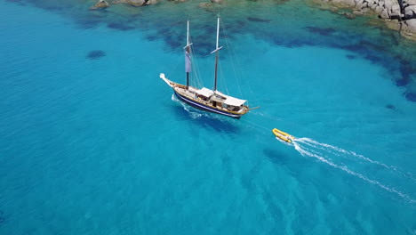travel, aerial and boat in ocean for cruise