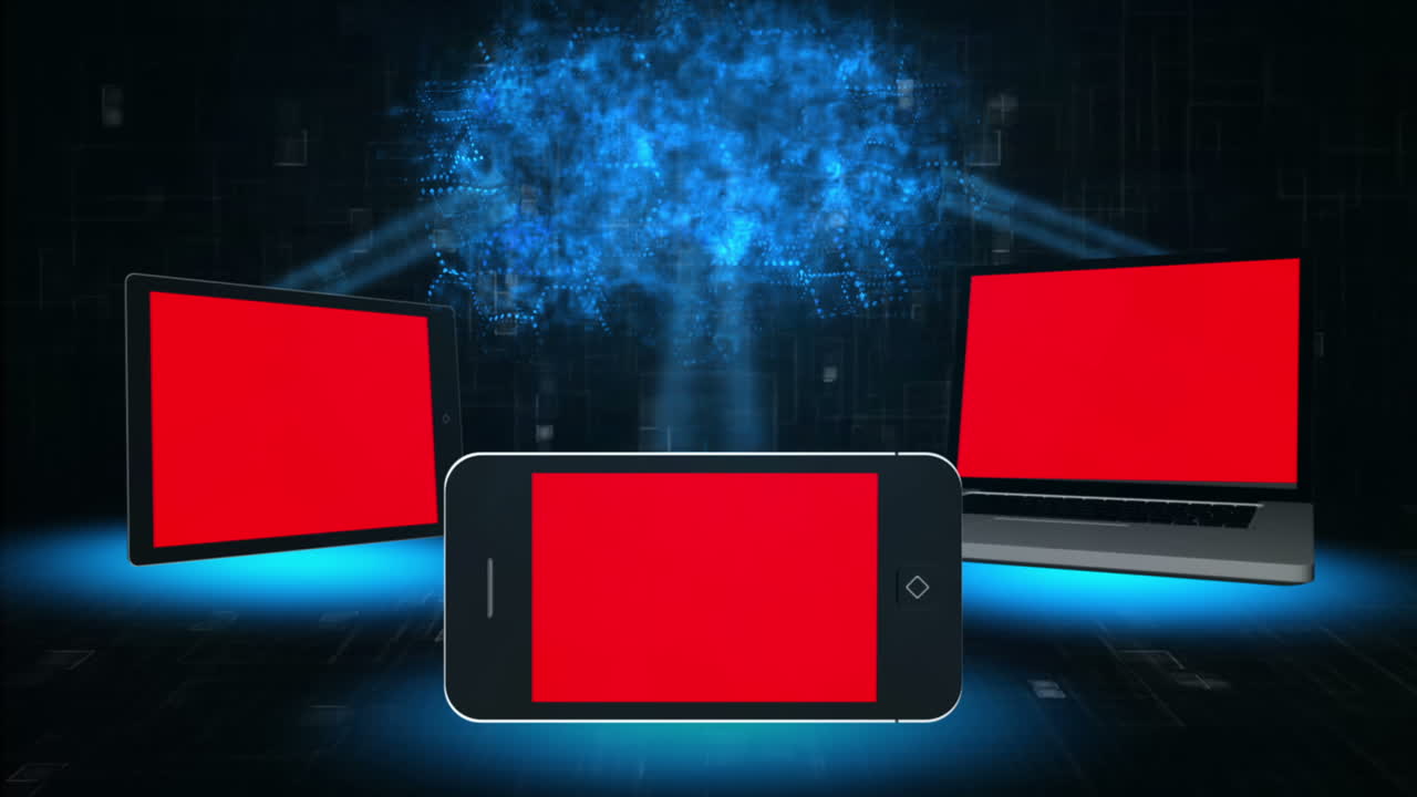 카피 공간이 있는 노트북, 태블릿 및 스마트폰