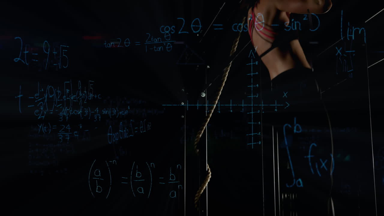 수학 방정식에 대한 소녀 운동.