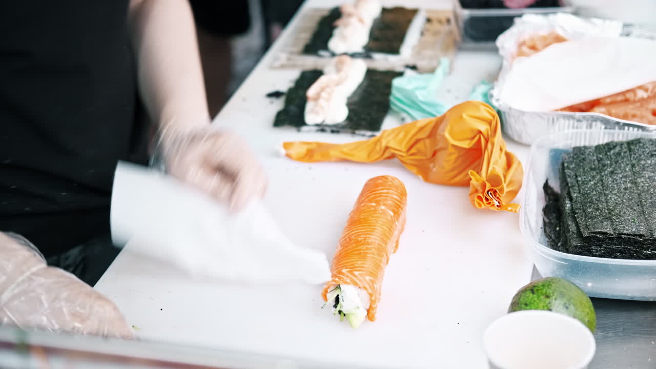 The chef making sushi at food festival