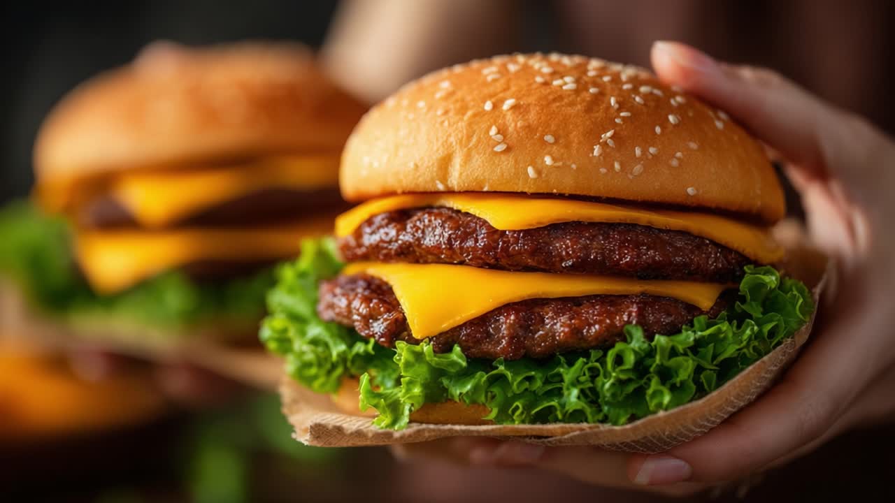 A Delicious Double Cheeseburger with Fresh Lettuce, Juicy Patties, and Melted Cheese, Perfectly Presented and Ready to Enjoy in a Cozy Setting