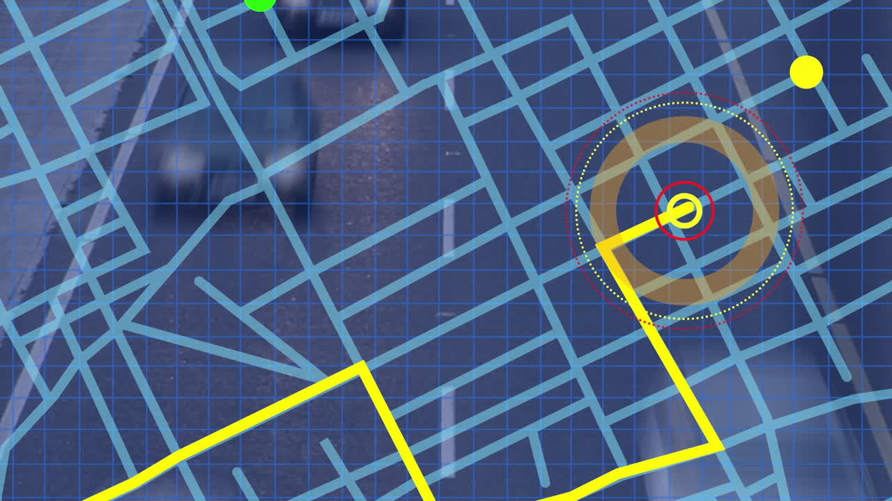 esquema de línea de mapa de navegación gps contra la vista aérea del tráfico de la ciudad