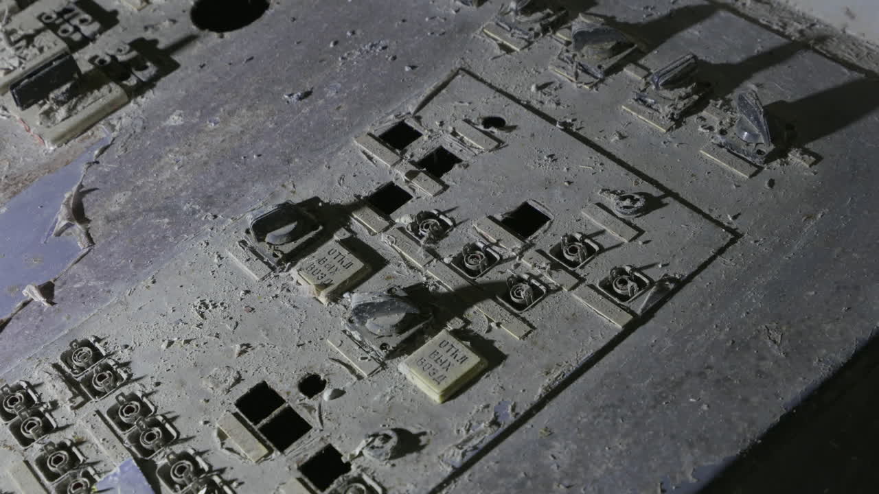 Dusty Chernobyl Unit 4 Reactor Control Room After The 1986 Accident In Ukraine. Close-up Shot