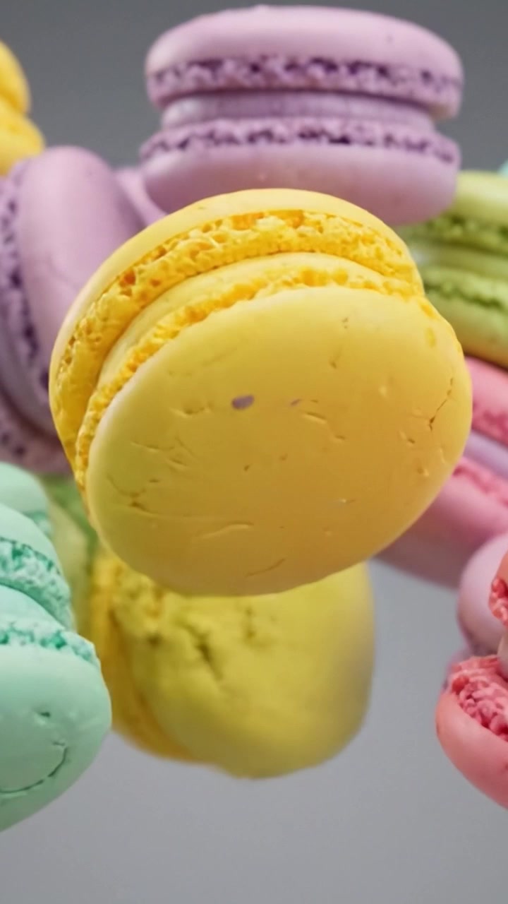 A Colorful Arrangement of Macarons Captured in Dynamic Motion: Exploring the Delightful and Vibrant World of These French Pastries