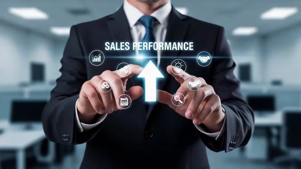 Manager Improving Sales Performance with a Virtual Interface and Growth Arrow