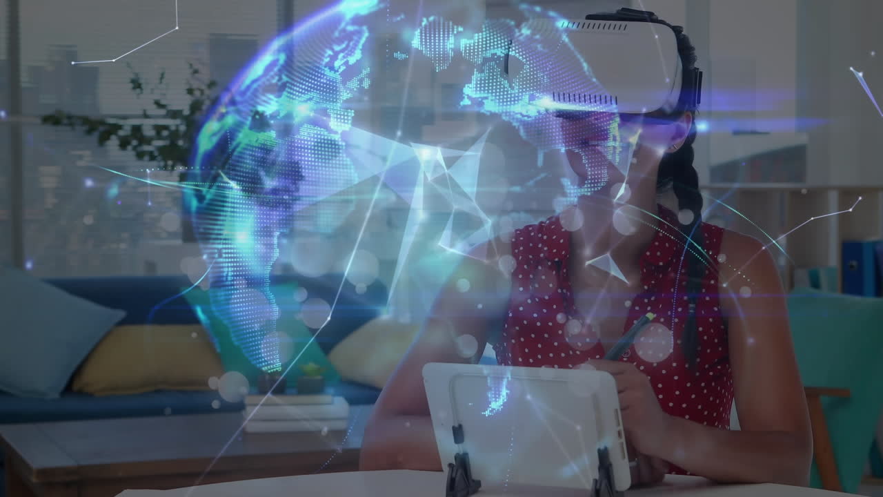 animación de globo de conexiones sobre mujer de negocios caucásica