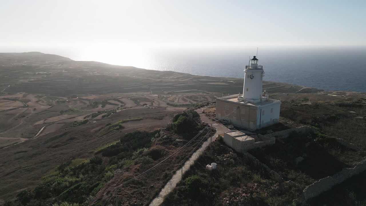 vista aérea del faro en gozo revelando el tiro