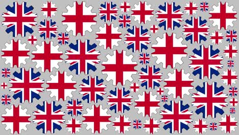 british and english flag gears spinning background