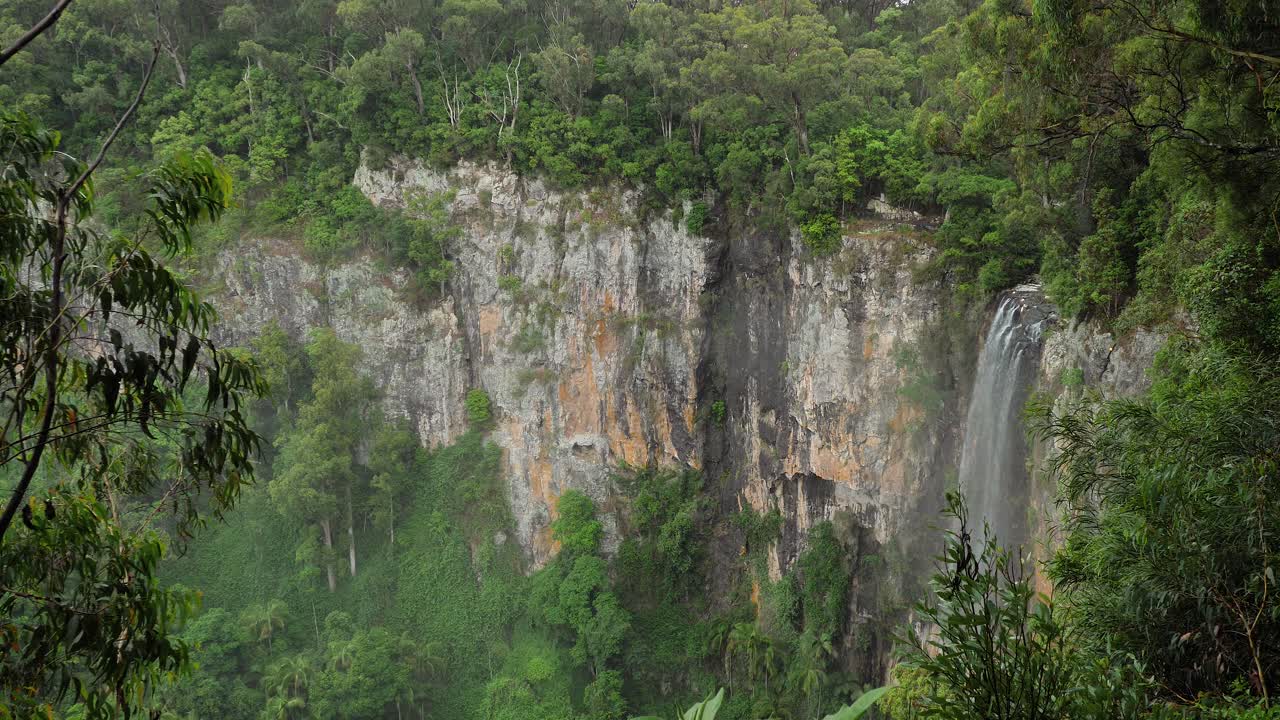 vista elevada de purling brook falls en el parque nacional springbrook, interior de la costa dorada, queensland, australia