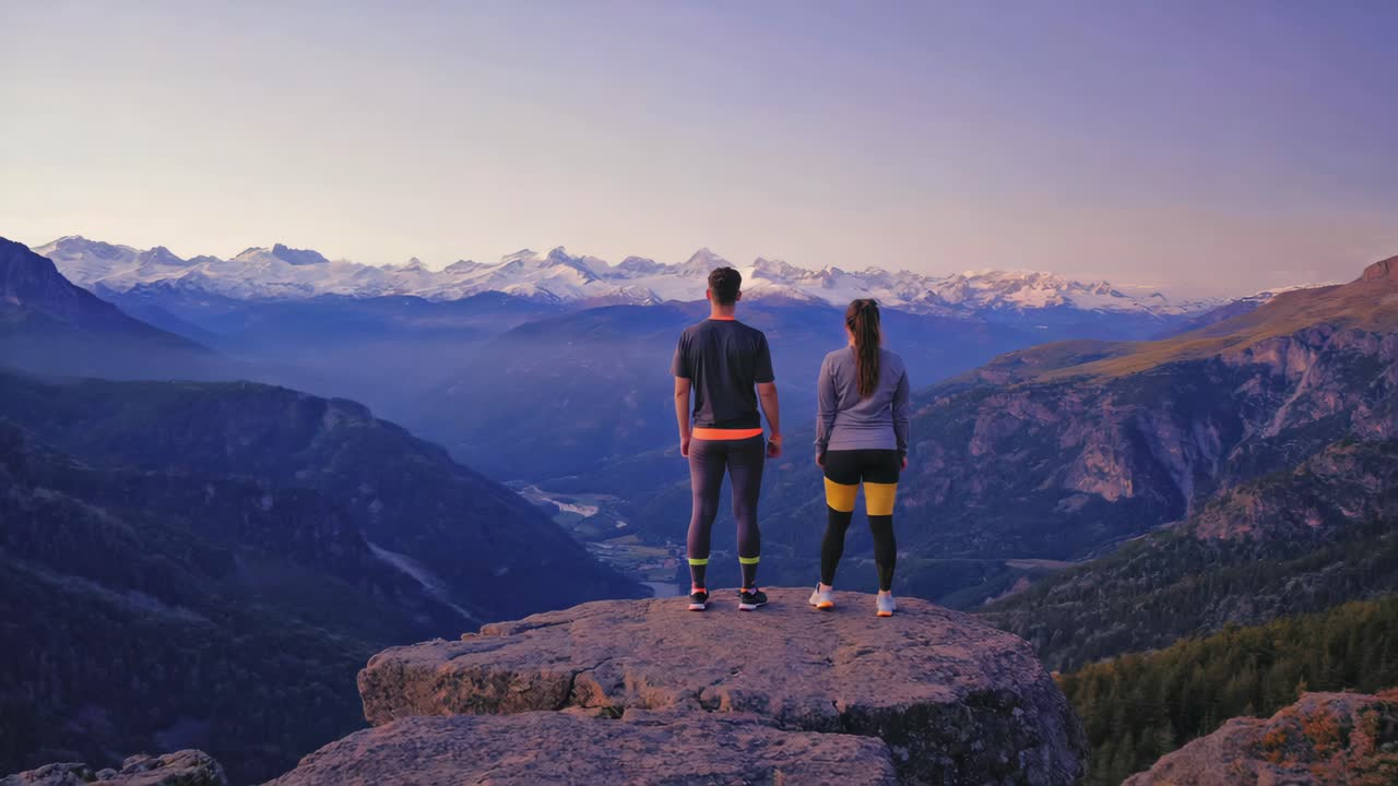 пара наслаждается видом на горы