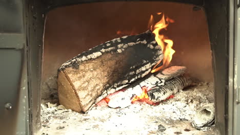 log on fire. old oven to make pizzas