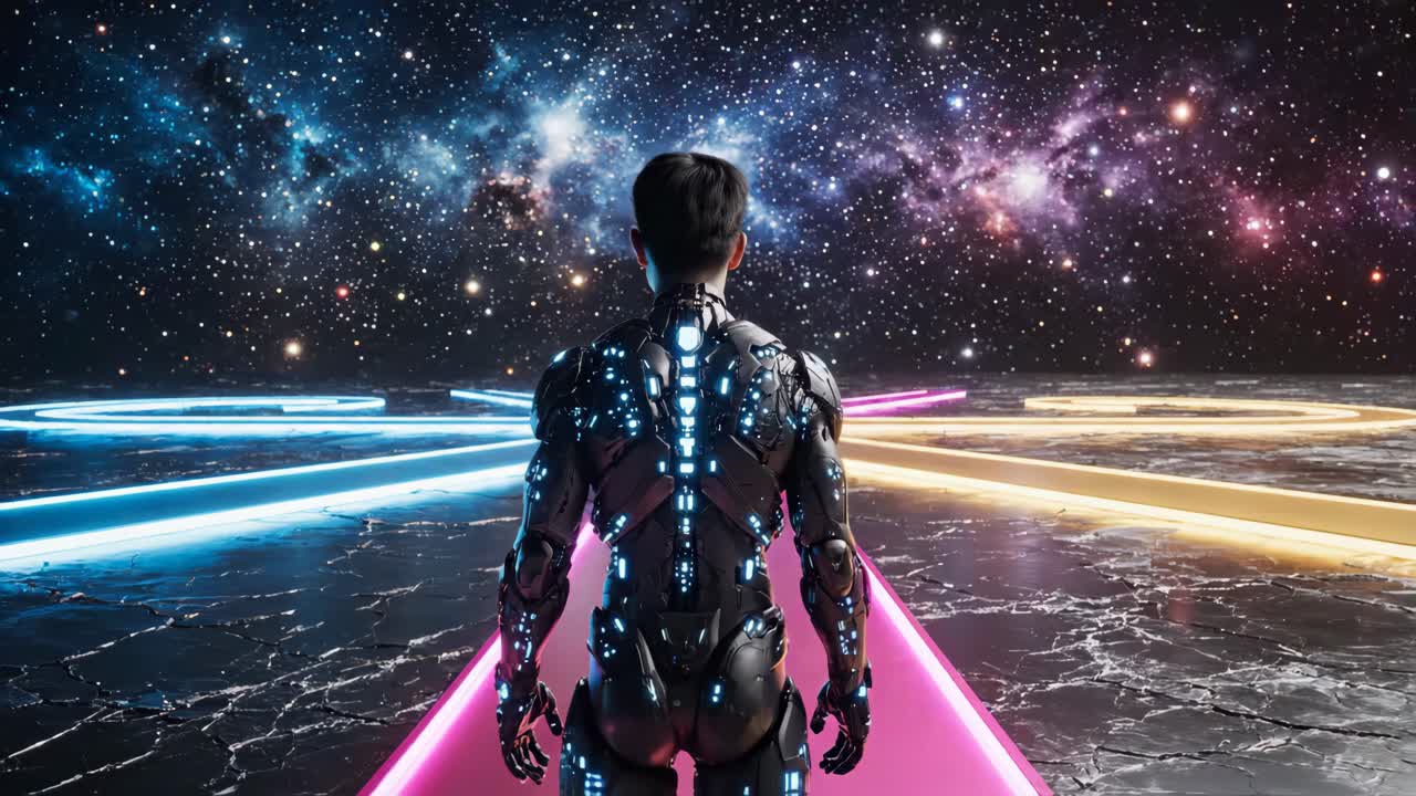 Futuristic Cyborg in Outer Space