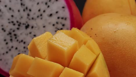 freshly sliced mango and dragon fruit