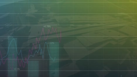 Animation-Mehrerer-Diagramme-Mit-Wechselnden-Zahlen-über-Luftaufnahmen-Moderner-Gebäude