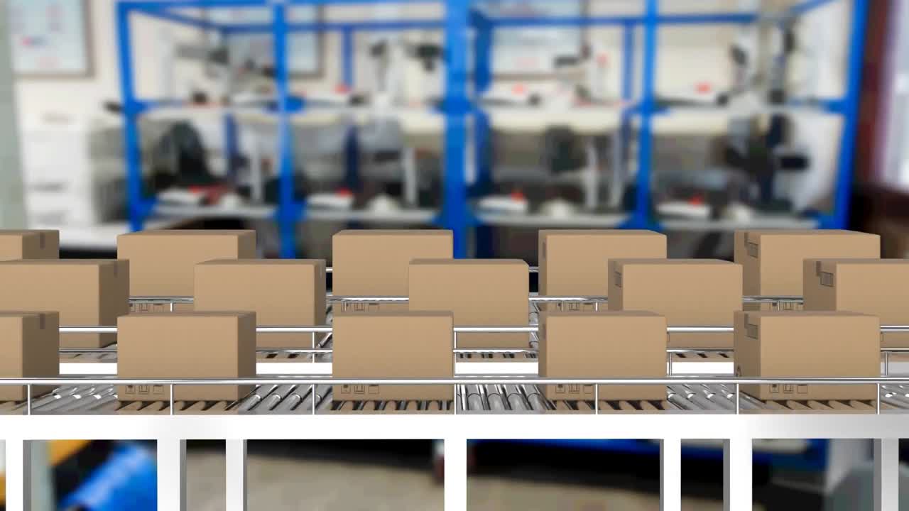 창고에서 움직이는 상자의 애니메이션