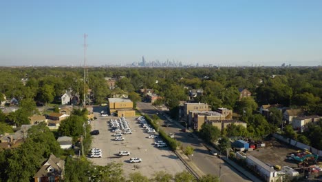 aerial view of chicago police station in englewood, southside neighborhood