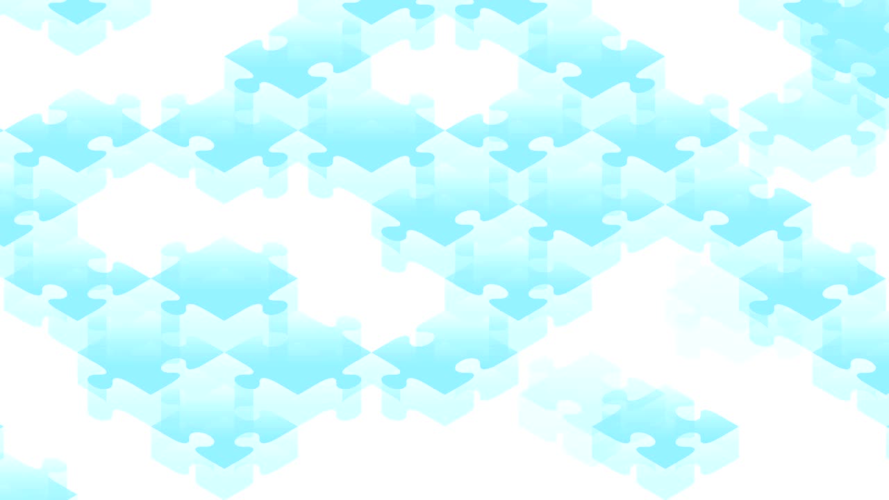 rompecabezas 3d isométrico ensamblaje virtual movimiento ilustración de color azul en fondo blanco, animación de bucle sin costuras 4k con espacio de copia