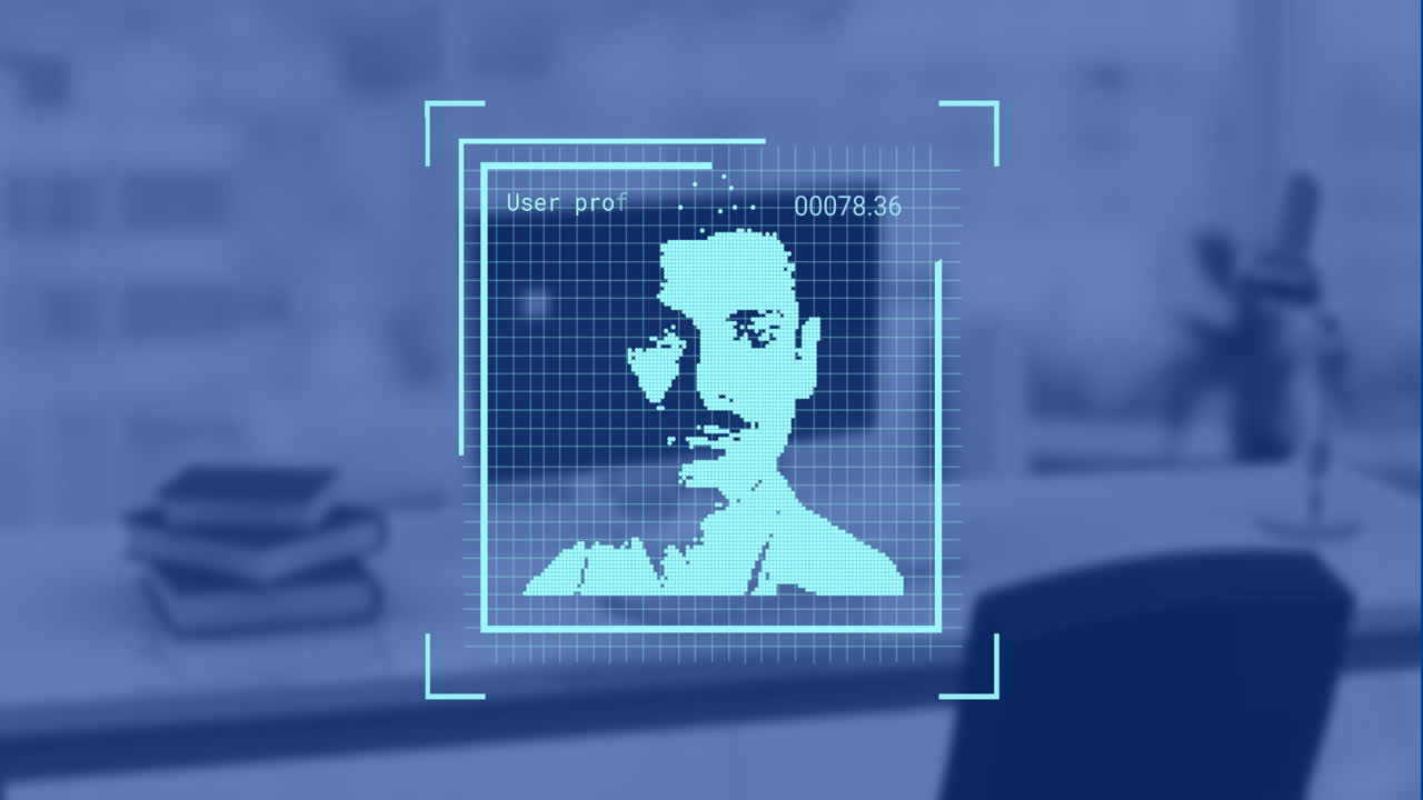 animación de fotos biométricas y procesamiento de datos en la estación de trabajo de la oficina