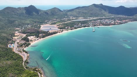 bai tam an hai beach and ha an hai lake in con dao island in vietnam. - aerial shot