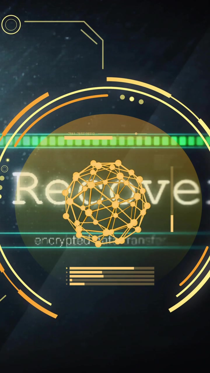 Animation of network of connections over scopes scanning and data recovery text