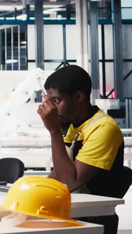 vertical video african american technician evaluates renewable energy metrics at pc station