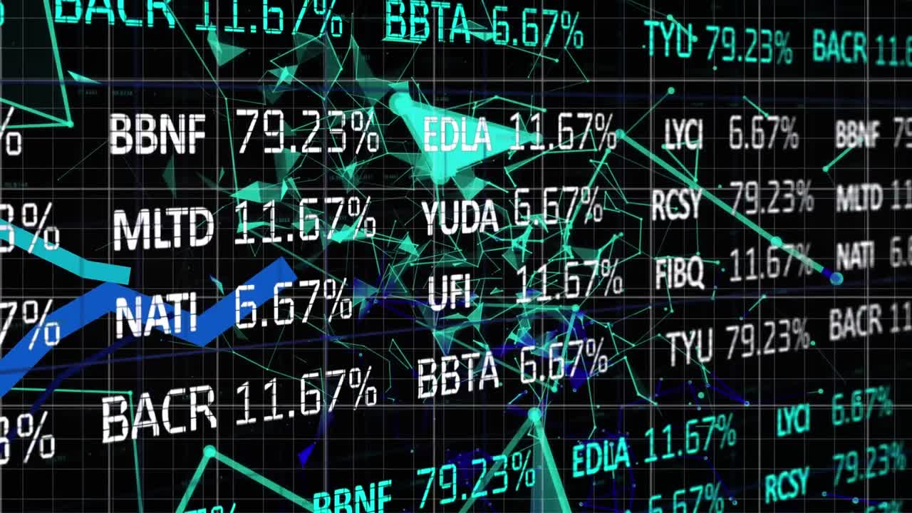 검은색 배경에 연결 네트워크를 통해 주식 시장의 애니메이션