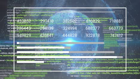 Animación-Del-Procesamiento-De-Datos-Estadísticos-Contra-La-Red-De-Conexiones-Y-Un-Punto-De-Luz-Sobre-Un-Globo