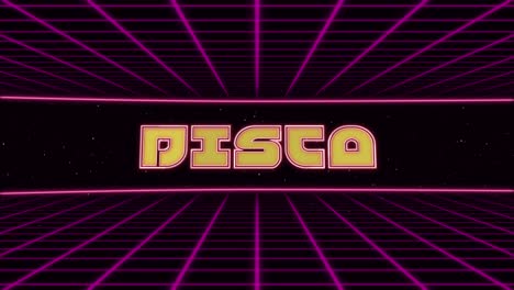 título de discoteca animado retro futurista estilo de los años 80 y 90. cuadrados de animación y fondo retro