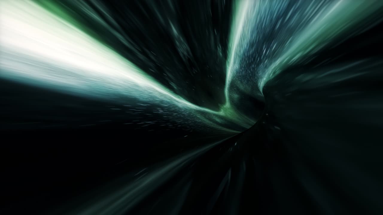 abstracto verde oscuro túnel de deformación del hiperespacio a través del tiempo y el espacio animación 4k 3d bucle ciencia ficción viaje interestelar a través de agujero de gusano en el túnel de vórtice hiperespacial abstracto velocidad de teletransportación