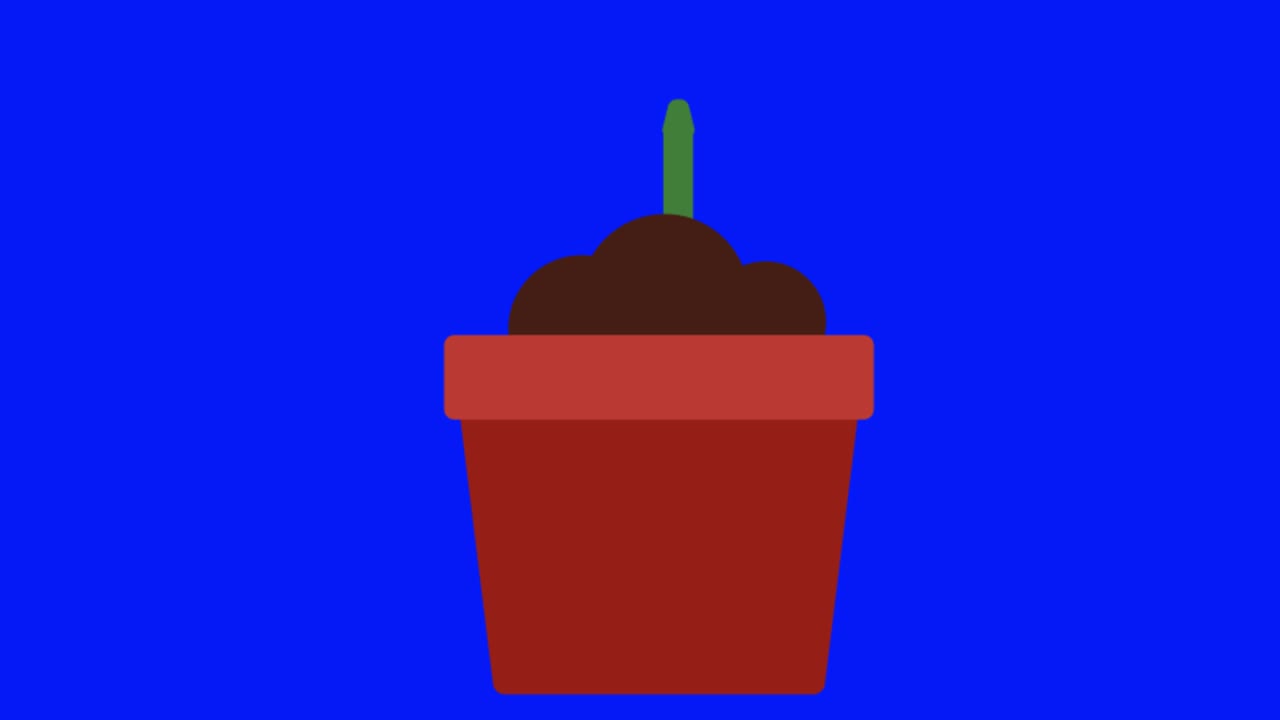 animación de un icono de planta en crecimiento en una pantalla azul