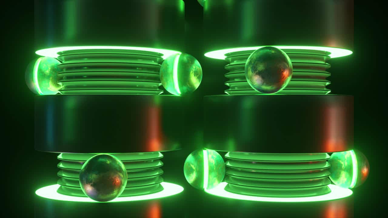 estructuras cilíndricas futuristas con esferas brillantes