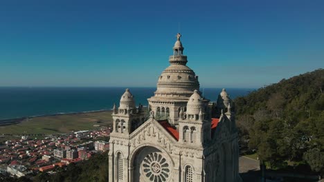 santa luzia sanctuary, viana do castelo, portugal with panoramic ocean view - aerial